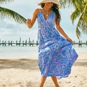 Lilly Pulitzer Like NEW Blue & Pink Paisley V-Neck Maxi Dress